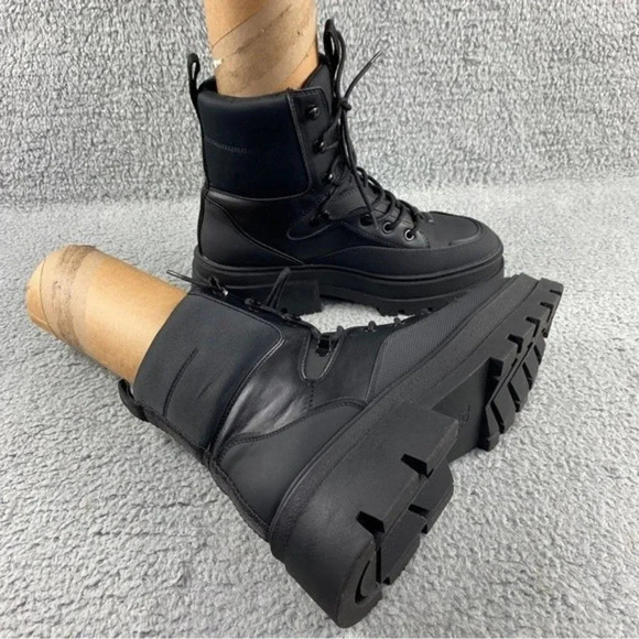 ZARA CHUNKY Ankle Womens‎ 9 Boots Black Combat Shoes Lace Up Platform Wedge - Picture 16 of 16